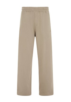 Pantalon de survêtement beige à taille élastique, coupe droite, avec des coutures discrètes et sans poches ni motifs visibles.