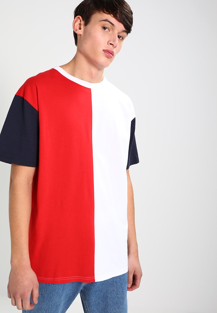 Urban Classics OVERSIZE HARLEQUIN TEE - Apdrukāts T-krekls - fire red/white/ navy