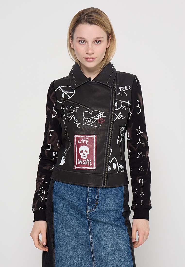 Desigual Imitatieleren jas zwart