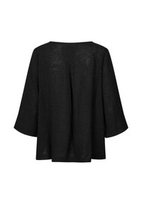 Schwarzes, locker sitzendes Oberteil aus strukturiertem Stoff mit weiten Ärmeln, verfügt über einen abgerundeten Halsausschnitt und eine mittige Rückenfalte.