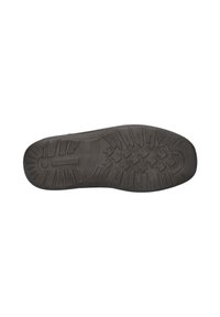 Suola di scarpa in gomma marrone con un motivo testurizzato, caratterizzata da scanalature profonde e un logo. Progettata per offrire trazione e durata.