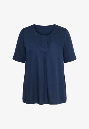 Ulla Popken, QUILTED PLACKET ROUND NECK SHORT SLEEVE BLOUSE - Blouse - marine