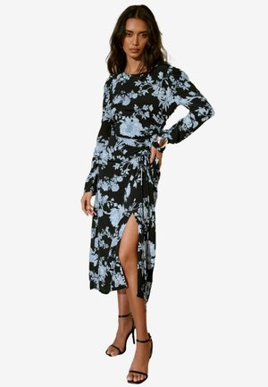 REGULAR FIT - FLORAL QUALITY RUCHED SIDE MIDI - Day dress - navy