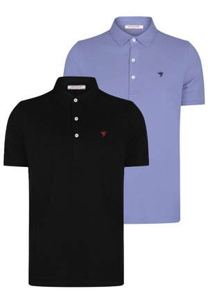 Kaks polo särkki: üks must punase logo ja nööpidega, teine heledat lillat värvi tumeda logoga. Puuvillane kangas, lühikesed varrukad, klassikaline krae.