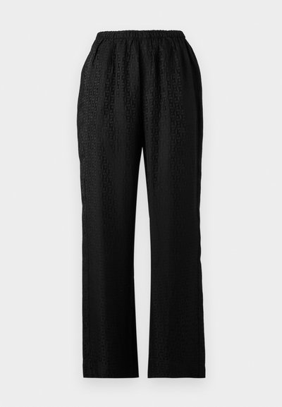 Zwarte elastische broek met een textuurontwerp en een subtiele patroon, rechte pijpen en een lichtgewicht stof.
