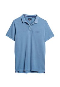 Polo shirt azzurro chiaro a maniche corte in cotone, con colletto, pattina con due bottoni e logo ricamato sul petto.