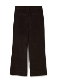 Braune Cordhosen mit weitem Bein, die eine glatte Textur, Gesäßtaschen und einen geraden Saum besitzen.