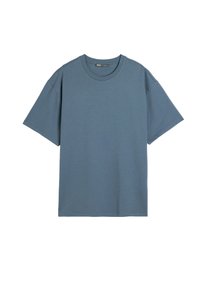 Kortærmet t-shirt i skiferblå bomuld, med rund halsudskæring, afslappet pasform og glat tekstur, uden synlige mønstre eller detaljer.