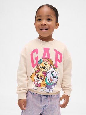 Μπεζ φούτερ με μεγάλο ροζ λογότυπο "GAP" και κινούμενα σκυλάκια σε ζωντανά χρώματα. Μαλακή υφή, άνετη εφαρμογή, ιδανικό για καθημερινή χρήση.