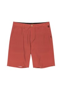 Rote Baumwollmischung-Shorts mit Knopfverschluss, Gürtelschlaufen, seitlichen Taschen und lockerer Passform. Mit Doppelnaht und kleinem Logodetail.