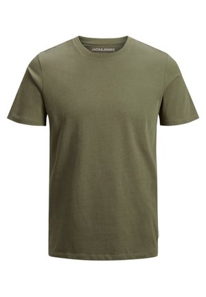 Olijf groene t-shirt met korte mouwen van katoen, met een ronde hals en een relaxte pasvorm. Merklabel zichtbaar aan de binnenkant van de hals.