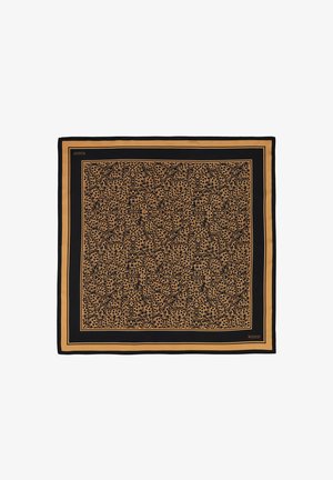 Leopardi mustriga sall mustriga mustra ja beežiga. Siidilaadne materjal, millel on ääris. Omab keerukaid loomamustreid kogu ulatuses.