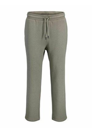 Light green, cotton blend sweatpants with an elastic waistband, adjustable drawstring, and a tapered leg design.