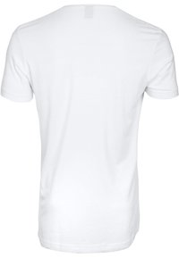 Witte t-shirt met korte mouwen, gemaakt van gladde katoenstof. Heeft een ronde hals en een label aan de achterkant. Eenvoudig en onopgesmukt ontwerp.