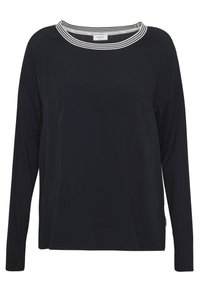 Svart långärmad tröja med vid halsringning som har en vit randig accent. Tillverkad av ett mjukt, slätt material med en lös passform.