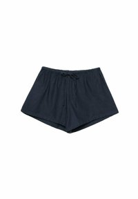 Námořnické modré šortky z měkké tkaniny s elastickým pasem a šňůrkou, s volným střihem a šikmým lemem.