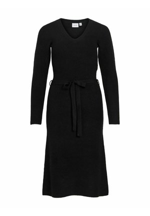 VILA, MIDI DRESS VIGRY LONG SLEEVED - Robe pull - black