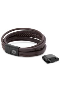 Akitsune Adeptus Leren armband voor dames en heren met roestvrijstalen banden in het midden