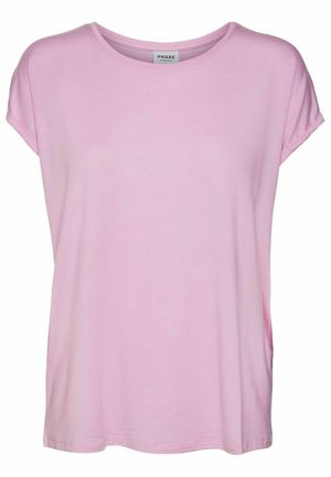Ljusrosa kortärmad T-shirt med avslappnad passform, tillverkad av mjukt tyg. Har rund halsringning och en enkel, enfärgad design.