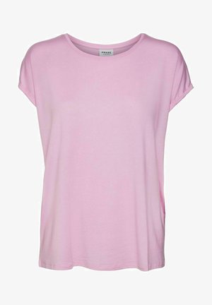Light pink short-sleeve T-shirt with a relaxed fit, made of soft fabric. Features a round neckline and a simple, plain design.