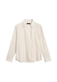 Lichtbeige shirt met lange mouwen, gemaakt van zachte stof, met een kraag, een halvemaan-knopsluiting en een borstzak, met een relaxed fit.