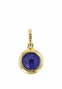 Guldberlock med en rund lapis lazuli-sten med facetterad yta och guldram, märkt med en stämpel för guldrenhet 375.