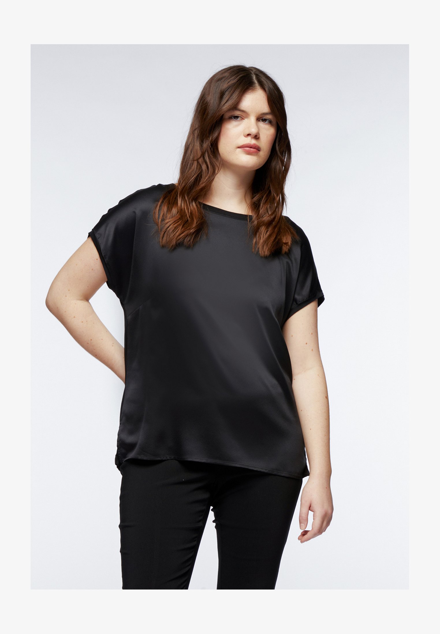 ULLA POPKEN Top Basic Donna Con Rughe E Scollo A U: Maglietta In Modal E Cotone, Manica Corta, Blu Navy, Taglia 58-60