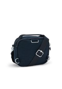 Borsa a tracolla blu navy realizzata in materiale resistente, con chiusura a zip, tracolla regolabile e dettagli in metallo argentato.