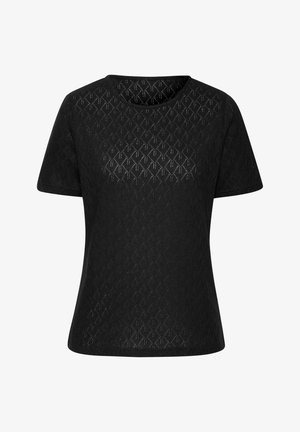 Top nero a maniche corte con motivo a diamante e finitura in maglia strutturata, scollatura arrotondata. Vestibilità regolare con aspetto liscio.