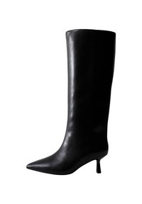 LEATHER LOOK KITTEN HEEL KNEE HIGH - Laarzen - black