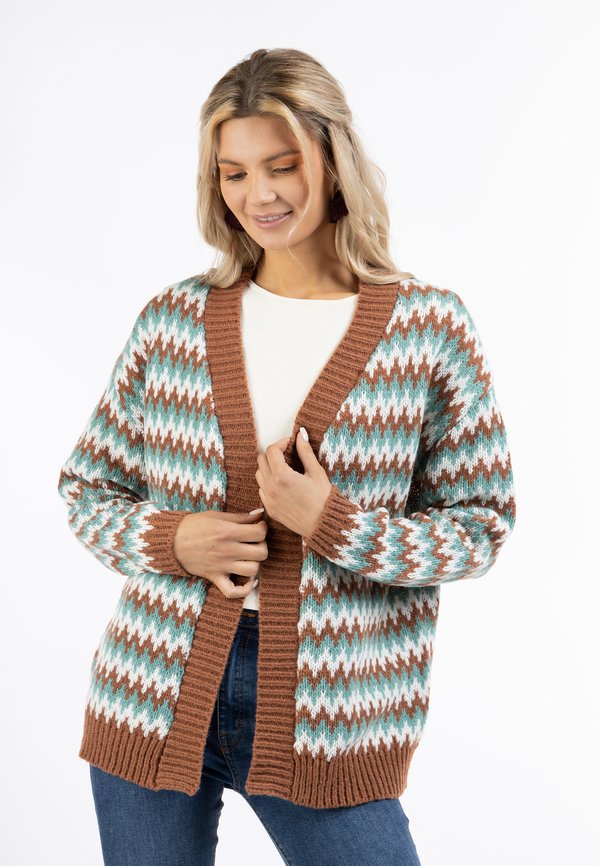 Strickjacke - rauchmint mehrfarbig
