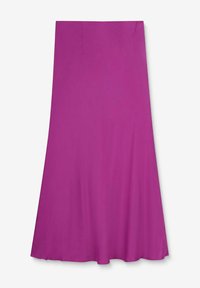 Jupe fuchsia mi-longue avec un design évasé. Fabriquée en matériau lisse, présentant une silhouette épurée et des détails de coutures verticales.