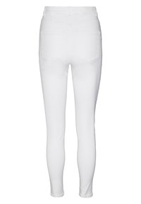 Jeans bianchi attillati con vita alta, dotati di due tasche posteriori e un tessuto morbido e elasticizzato. I dettagli delle cuciture accentuano la forma.
