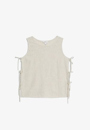 Gestript mouwloos topje in lichtbeige en crème, met zijbandjes. Zachte textuur, ronde halslijn en een losse pasvorm.