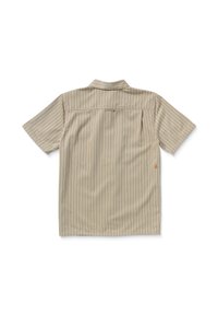 Kortærmet, krave skjorte i beige med lodrette striber. Har en rygstykke og en lille logo accent nær kanten. Materiale af bomuld.