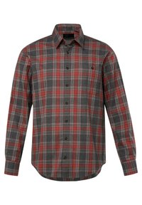 Rød- og gråternet langærmet skjorte med button-down krave, frontknapper og en enkelt brystlomme. Fremstillet af en bomuldsblanding.