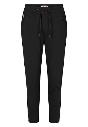 Pantaloni jogging neri realizzati in tessuto morbido, con vita elastica regolabile tramite cordoncino, due tasche laterali e vestibilità slim con polsini elastici.