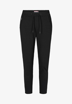 Pantalons de jogging noirs en tissu doux, dotés d'une taille à cordon, de deux poches latérales et d'une coupe slim avec des poignets élastiques.
