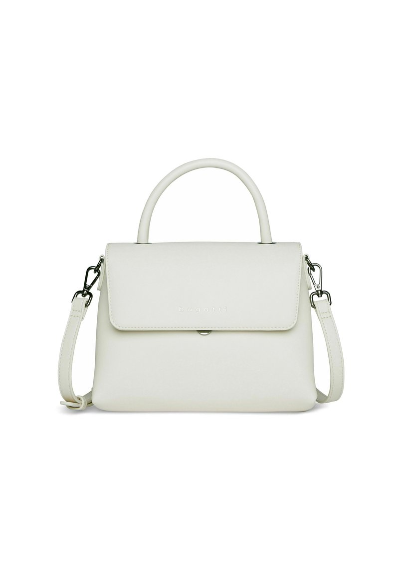Gestructureerde handtas in off-white faux leather, met een bovenhandvat, een afneembare schouderband, een klep sluiting en een reliëflogoprent.