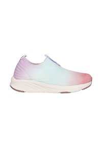 Liukuvasti puettava sneaker, jossa on gradientti suunnittelu, joka siirtyy laventelista vaaleansiniseen, ja siinä on teksturoitu neulepäällinen ja valkoinen kumipohja.