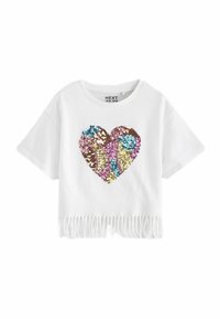 Next SEQUIN HEART FRINGE  REGULAR FIT - Tričko s potlačou - ecru white