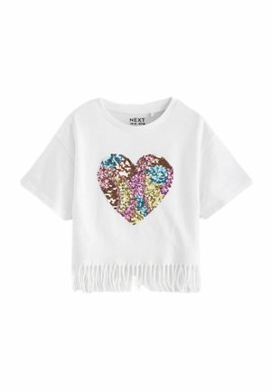 Next SEQUIN HEART FRINGE  REGULAR FIT - T-shirt print - ecru white