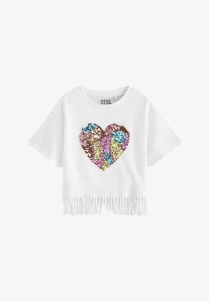 Next SEQUIN HEART FRINGE REGULAR FIT - T-shirt med print - ecru white