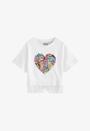 SEQUIN HEART FRINGE  REGULAR FIT - Nyomott mintás póló - ecru white