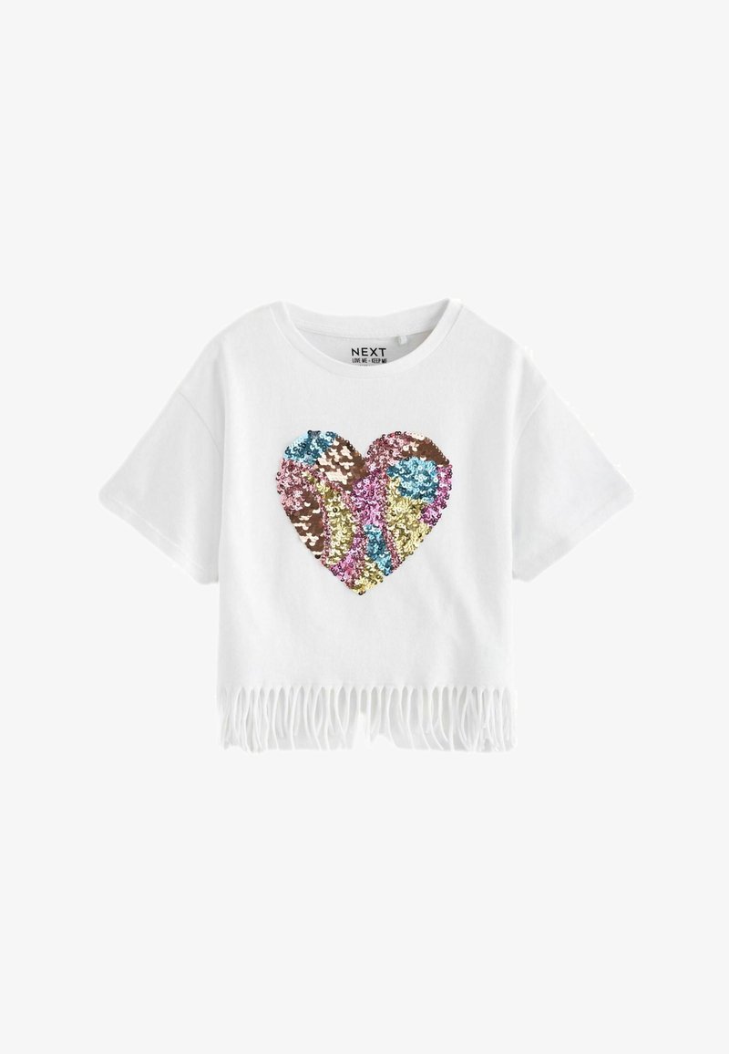 Next SEQUIN HEART FRINGE  REGULAR FIT - Trükipildiga T-särk - ecru white