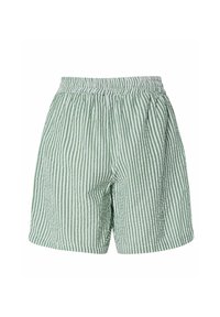 Groen-witte gestreepte shorts met een relaxte pasvorm, elastische tailleband en geplooide details. Gemaakt van lichtgewicht, gestructureerde stof.