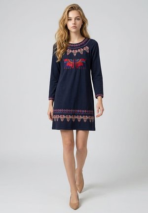 Outfitters Nation, VESTIDO RECTO SATINADO BORDADO CON MANGA LARGA - Vestido informal - azul marino