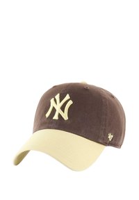 Brown and beige baseball cap featuring embroidered "NY" logo on front and small "'47" logo on side.