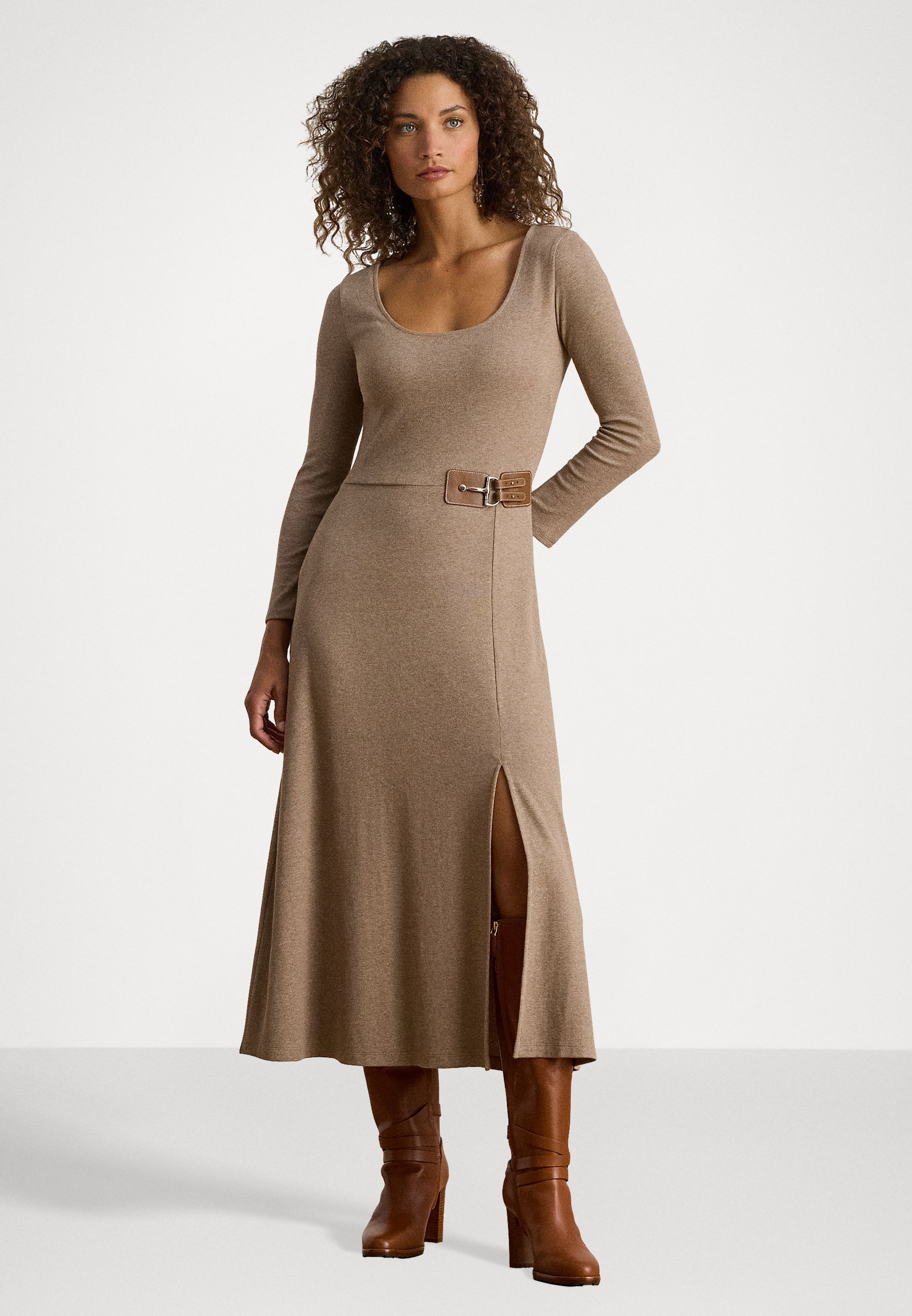 Lauren Ralph Lauren Petite BUCKLE TRIM RIB KNIT MIDI DRESS - Jersey dress -  adirondack heather/grey - Zalando