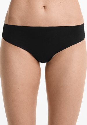 Črne bikini spodnje hlačke z gladko, raztegljivo teksturo in srednje visokim krojem, zasnovane za udobje in minimalno pokritost.